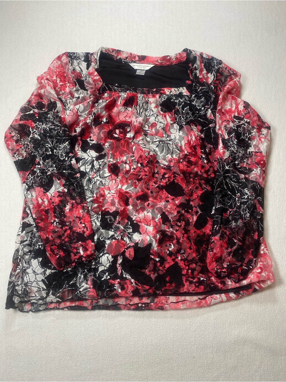 Christopher & Banks Witchy Goth Boho Long Sleeve Floral Top size Petite Medium